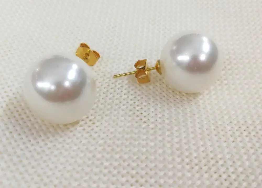 Woman Jewelry 6mm 8mm 10mm 12mm 14mm 16mm 18mm white Natural South Sea Shell Pearl Stud Earrings gold color