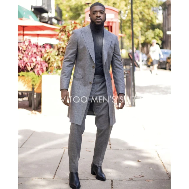 Winter Warm Dark Grey Long Blazer With Pants men Suits Slim Fit 2 Piece formal Business Office Male Clothing men s Winter Jacket Suits AliExpress