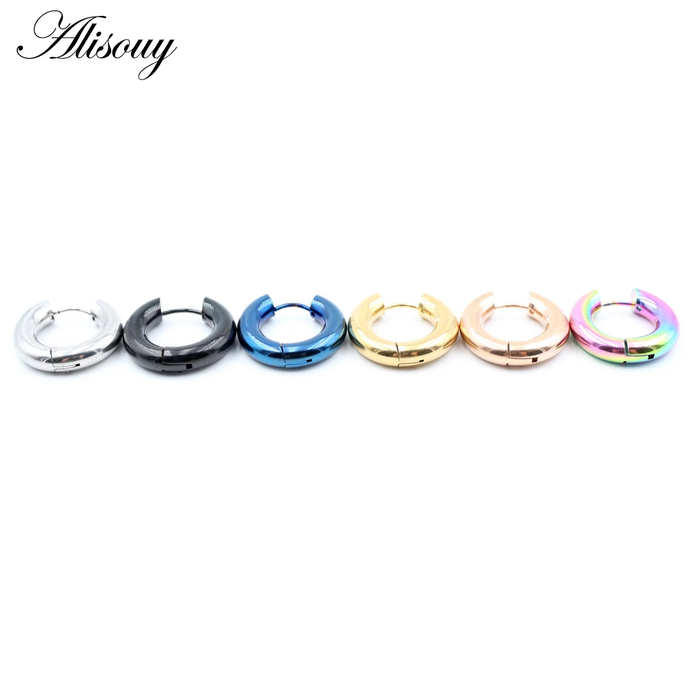 Alisouy 2pc 5mm Thick Simple Circle Small Hoop Earrings For Women Girl Hip-hop Blue Gold Color Geometric Round Earring Jewelry