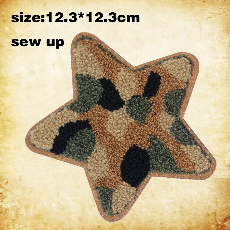 Camouflage Military star towel embroidered bodysuit DIY chenille Plush embroidered BODYSUIT