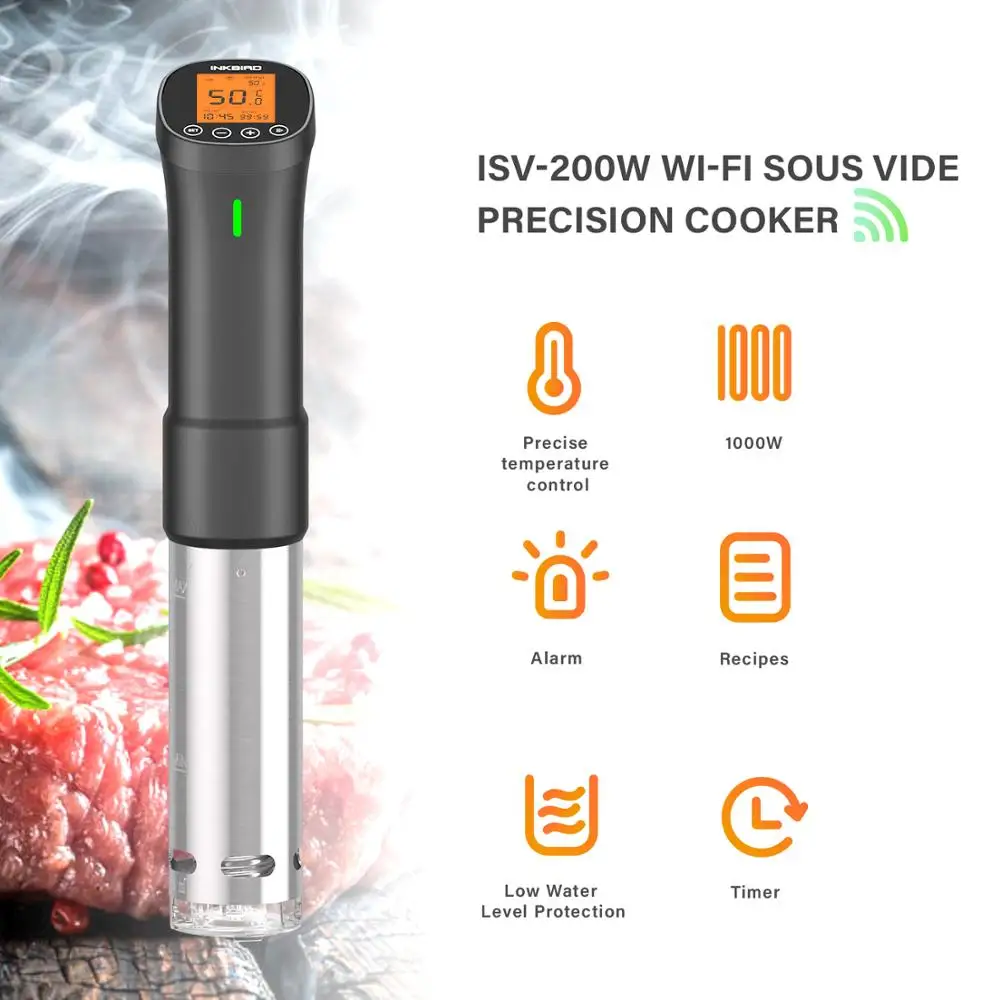 INKBIRD ISV-200W Wi-Fi Precision Cooker Culinary Sous Vide 1000W Slow Cook Immersion Circulator With Stainless Steel Components