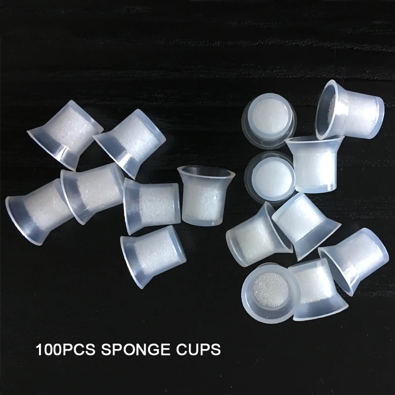 100pcs Disposable Tattoo Ink Cup Pigment Caps with Sponge Microblading Accesories Tattoo Tool Holder Permanent Makeup Eyebrow 3D