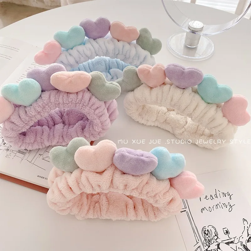 Cute Heart Elstic Hairband for Women Soft Headbands Coral Fleece Washing Face Makeup Hair Hoops Kawaii Hair Tie Hair Accessories image 3