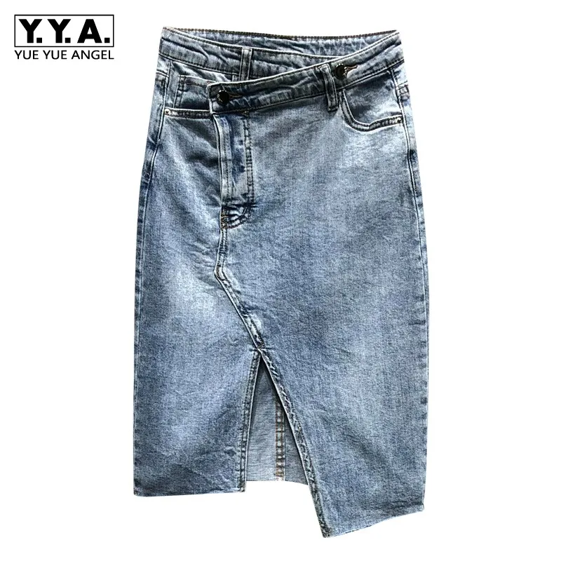 

Summer Fashion Denim Wrap Skirt Women Irregular Slim Fit Midi Skirts Casual Streetwear A-line Split Jeans Skirt Jupe Femme