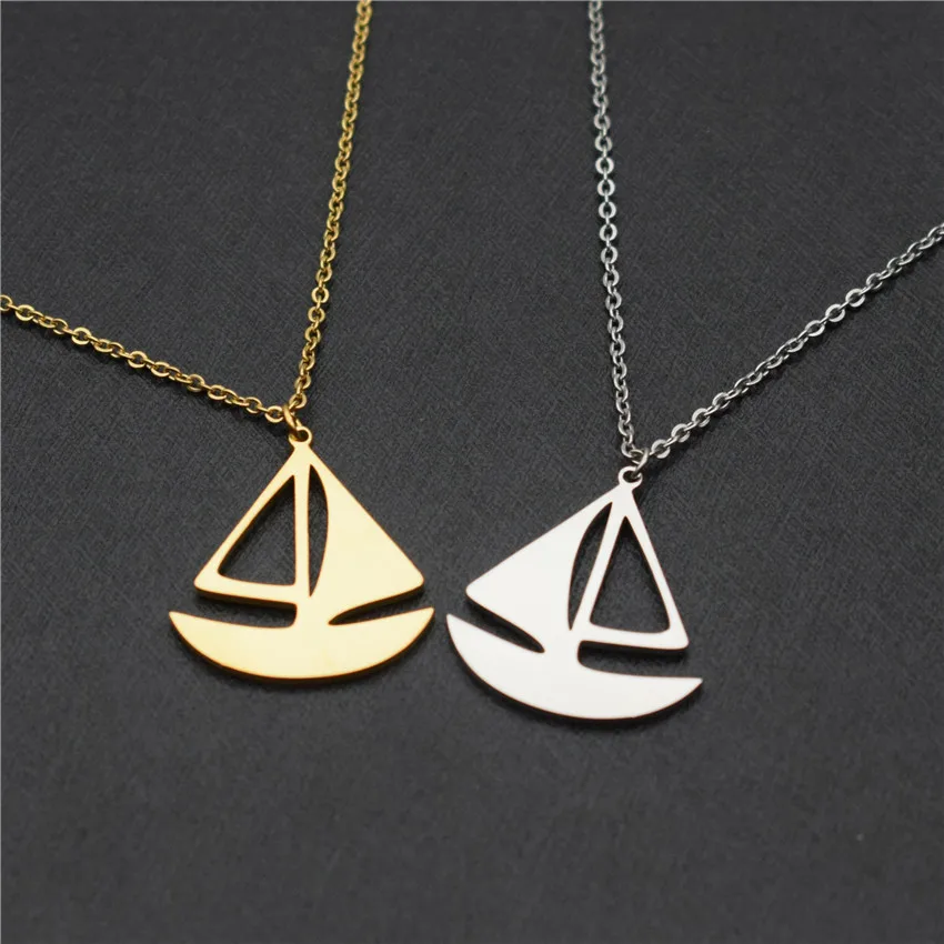 Stainless Steel Link Chain Jewelry Gold Sail Boat Choker Pendant Necklace For Women