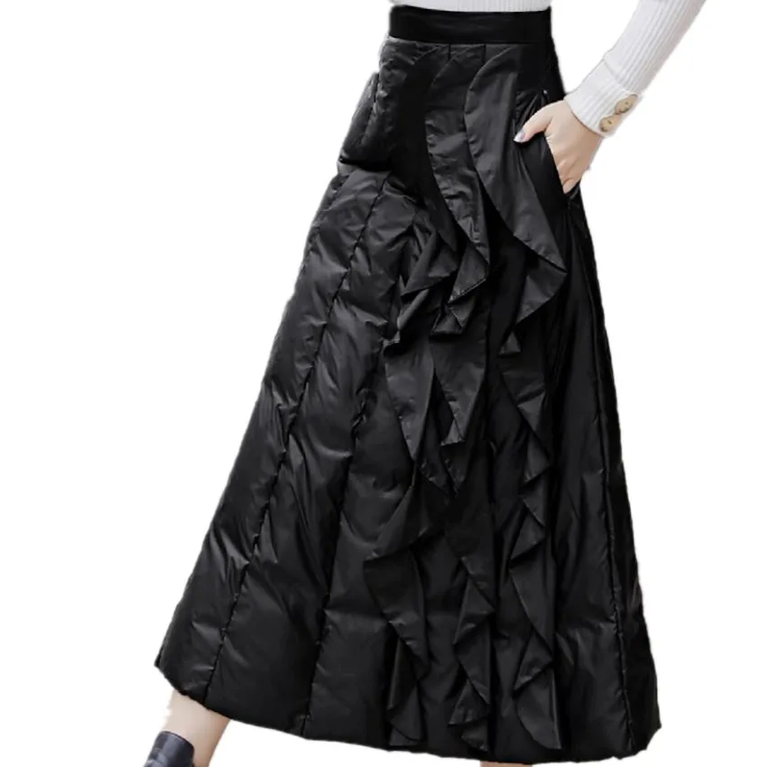 Autumn winter warm padded skirt women high waist a-line down cotton skirt