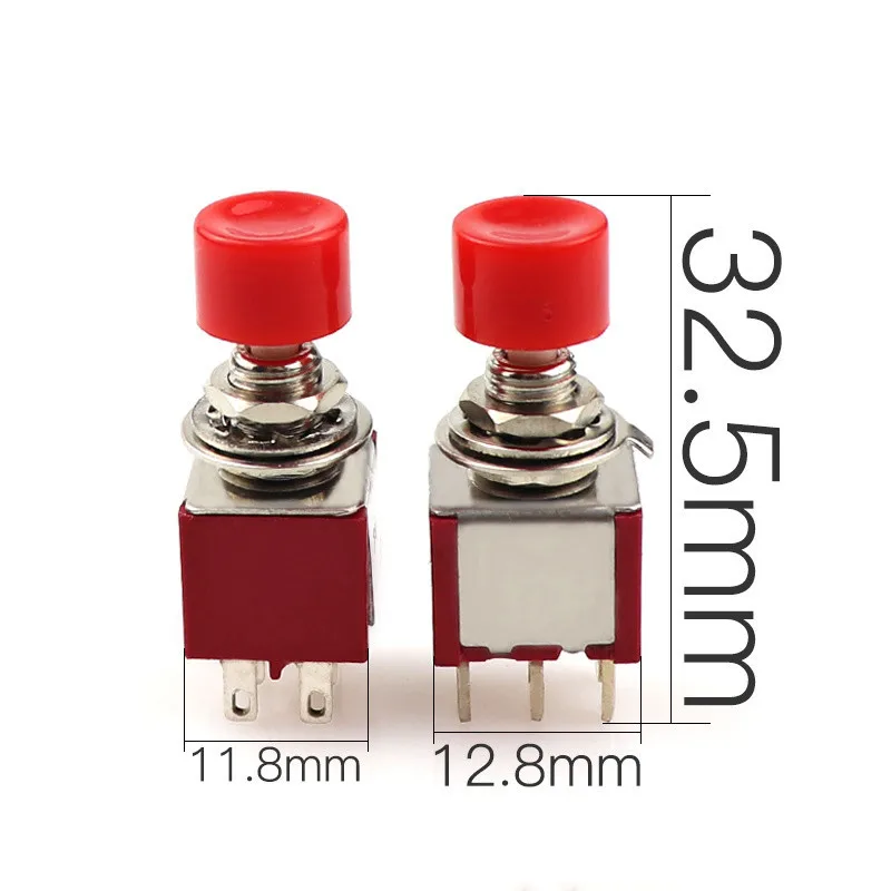 Red  6 Pins SPDT Momentary AC 2A/250V 5A/120V Push Button Pushbutton Switch 1 NO 1 NC