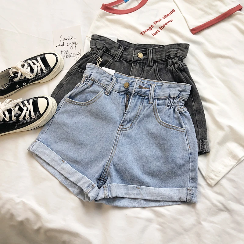 Smlinan Fashion High Waist Vintage Denim Shorts Women Plus Size Casual Harajuku Curling Jeans Mini Short Female Summer Hotpants