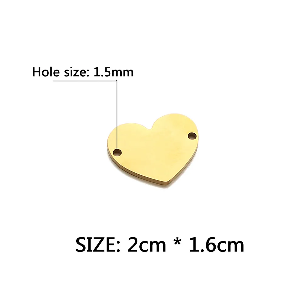 5PCS/lot New Style Stainless Steel Blank Double Hole Heart Charms Fit Bracelets Making Handmade Jewelry Love Heart Accessories