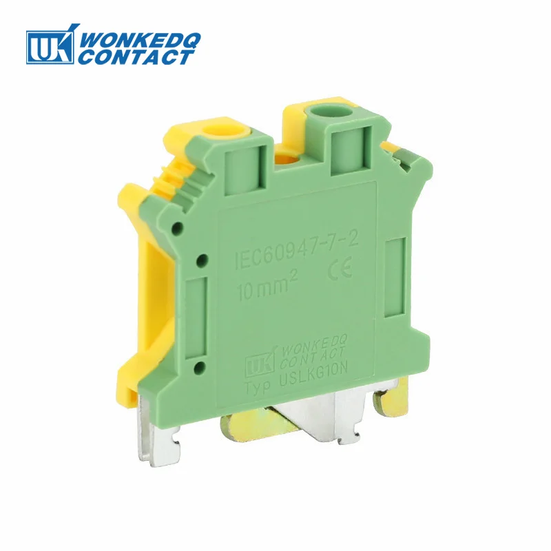 USLKG10N Ground Modular Screw Terminal Block Earth For UK-10N, 10 mm² Wire Electrical Din Rail Connector USLKG10 USLKG-10N