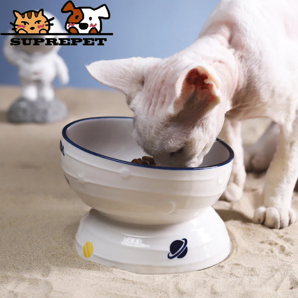 

SUPREPET Ceramic Cat Bowl Pet Water Fountain Indoor Neck Protection Dispenser Oblique High Mouth Feeder Overturning Rice Bowls