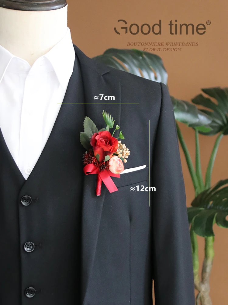 GT Lụa Corsages Boutonnieres Trang Trí Đám Cưới Hôn Nhân Hoa Hồng Cổ Tay Hoa Cho Khách Đỏ