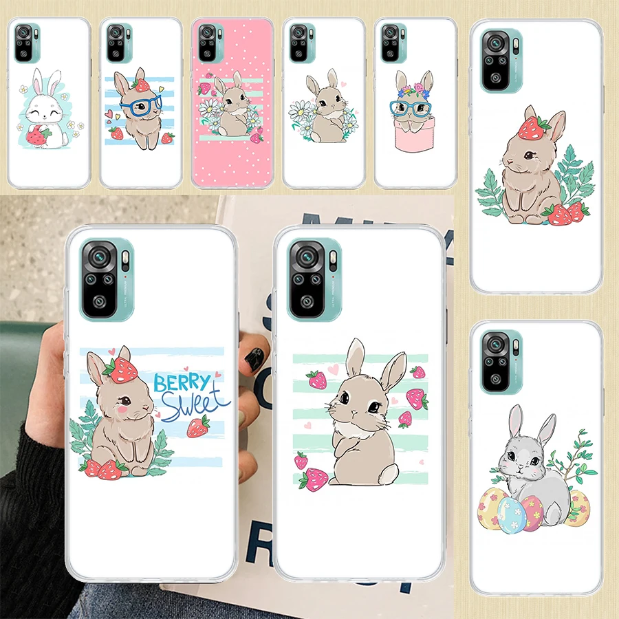 Cute White Baby Rabbits Soft Phone Case For Xiaomi Redmi Note 12 12S 13 11 11S 10 10S 11T 11E Pro Plus 9 9S 8 8T 7 Shell Cover C