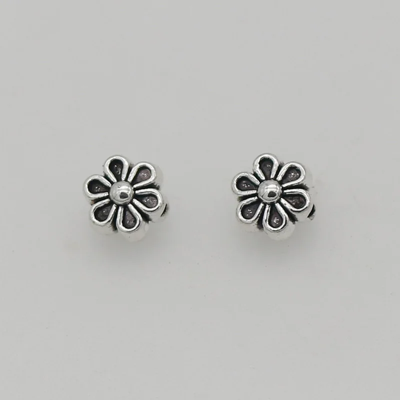 50pcs/Lot Antique Silver Color Retro Flower Charm Loose Beads 6mm Handmade Bracelets Separation Space Bead DIY Jewelry Findings