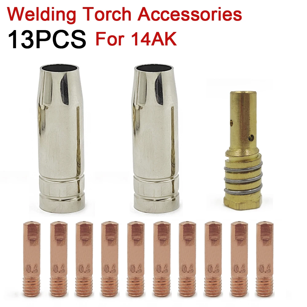 13pcs 14AK MIG Welding Torch Consumables Gas Nozzle Tips Holder Diffuser for Gas Valve Integrated Gasless Welder