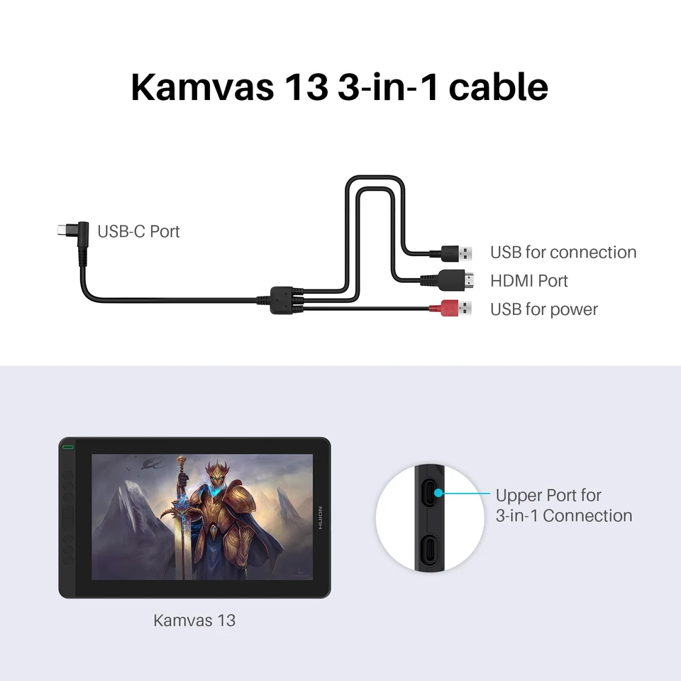 HUION 3 IN 1 ケーブル Kamvas 13 グラフィックタブレットモニターペン