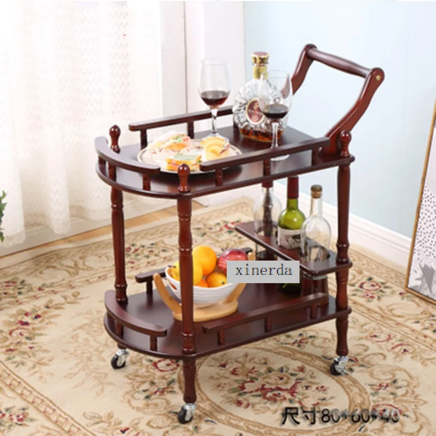 New Hotel Trolley Solid Wood Coffee Tables Multipurpose Shelf Display Rack Household Double-layer Movable Tea Tables Dining Car