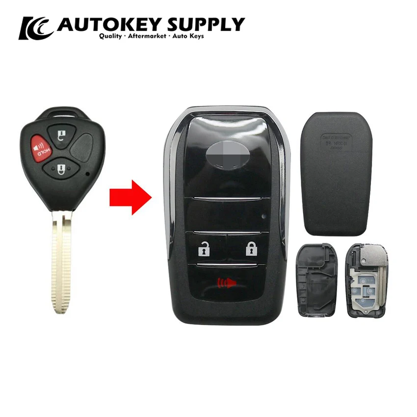 AutokeySupply AKTYF126 2-1 Bottoni RAV4 Reiz Vios Crown auto telecomando dritto modificato guscio chiave pieghevole Per Toyota/Camry