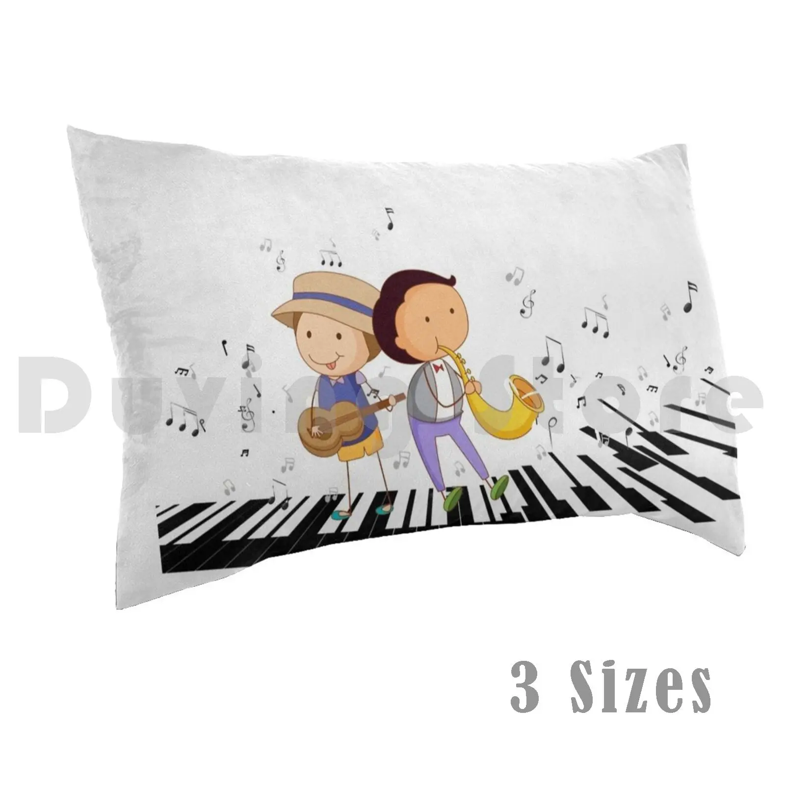 Kids And Music 04 Pillow Case Printed 50x75 Music Kids Boy Boys Boy Playing Trumpet Boy Playing Saxophone