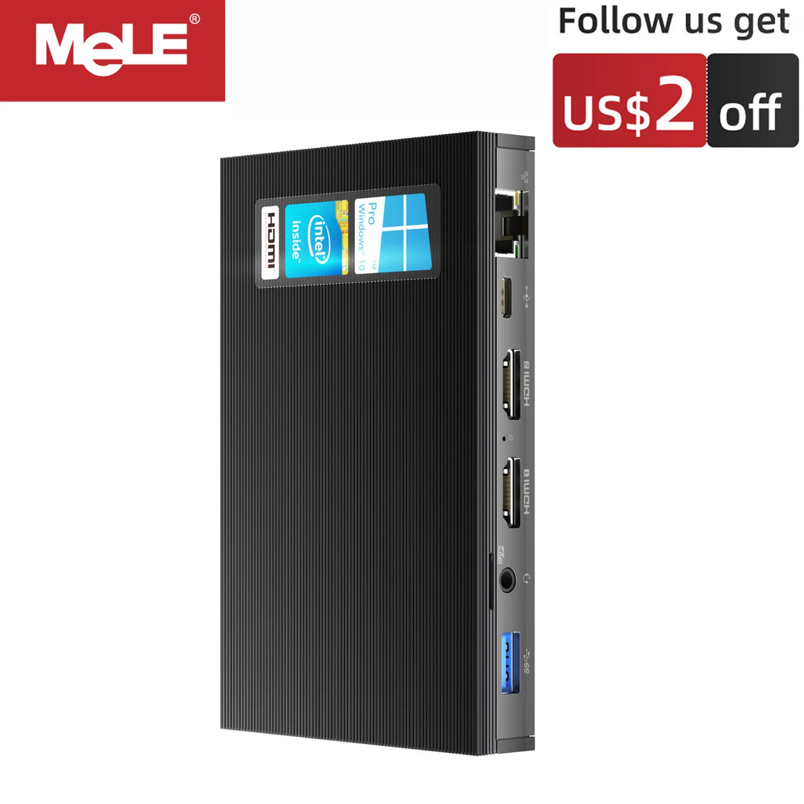 MeLE-Mini PC de bolsillo 4K, J4125 procesador Intel Celeron, Quad Core, 8GB, 128GB, Windows 11 Pro, Ordenador de juegos sin ventilador, compatible con Linux, Ubuntu