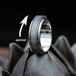 925 Sterling Silver Rings for Lovers Spinner Vintage Tibetan Silver Wedding Band Ring S925 Sterling Silver Turn Rotatable Ring