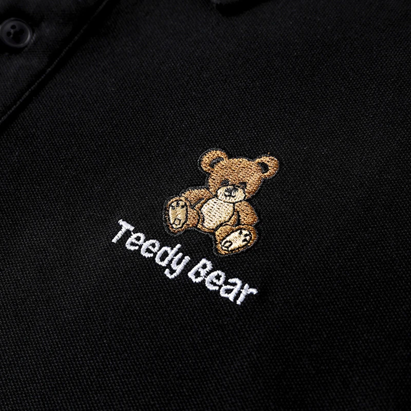 Lyprerazy Summer Teedy Bear Embroidery Polo Shirt Streetwear Casual Original Tops Short Sleeve Turn-down Collar T-shirt Male