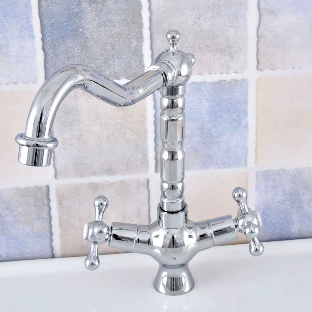 

Basin Faucets Polished Chrome Bathroom Sink Faucets Double Cross Handles Swivel Spout Hot And Cold Wash Basin Tap zsf663