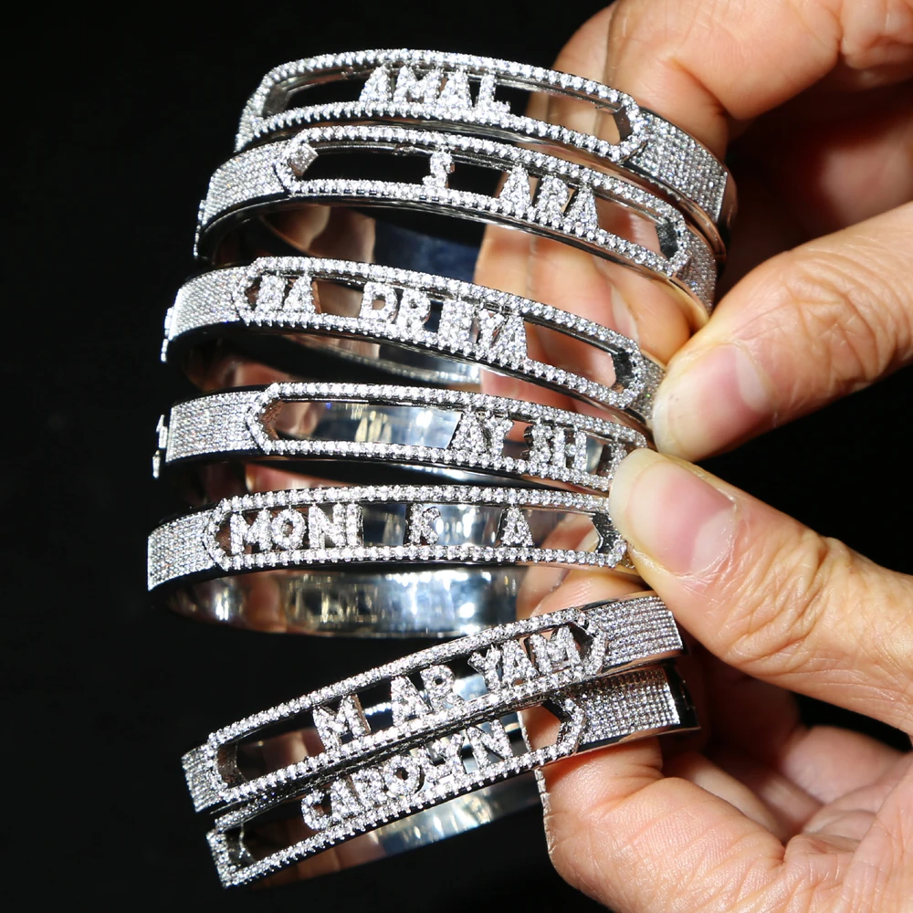DIY Name Jewelry Silver Color Micro Pave 5A CZ Sparking Bling 26 Initial Alphabet Letter Slider Charm Bangle Bracelet