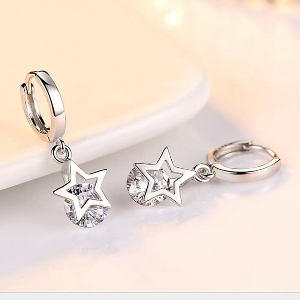 925 Sterling Silver Crystal Star Charm Stud Earrings For Women 2023 Grils Kids Wedding Gift Female pendientes mujer moda