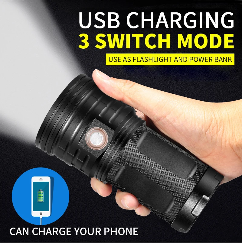 55W Super Bright LED Flashlights Waterproof Headlight Flash Light 3 Modes Tactical Torch Powerful Lantern Camping Torch