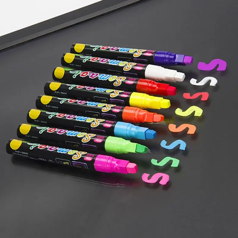 8 สีเรืองแสง MARKER ปากกานีออนสำหรับ LED Writing BOARD กระดานดำภาพวาด Graffiti Office SUPPLY
