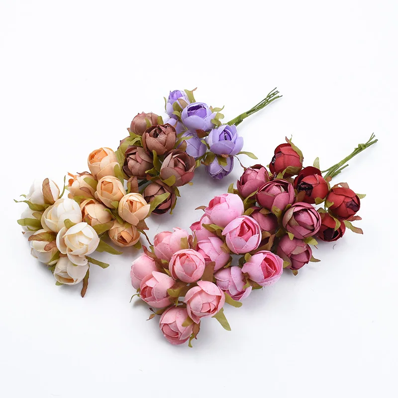 Artificial Flowers Wedding Decorative Plants Christmas Tree Wreaths Home Room Decora Accessories Diy Gifts Box Silk Tea Rose Bud