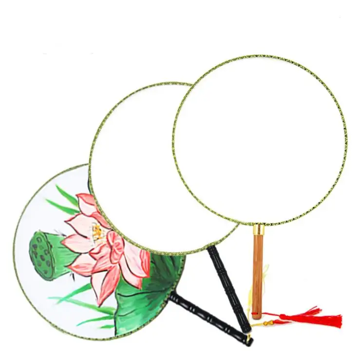 24cm DIY Blank White Silk Hand Fans Student Children Hands Painting Fine Art Programs Chinese Palace Round Fan SN1006