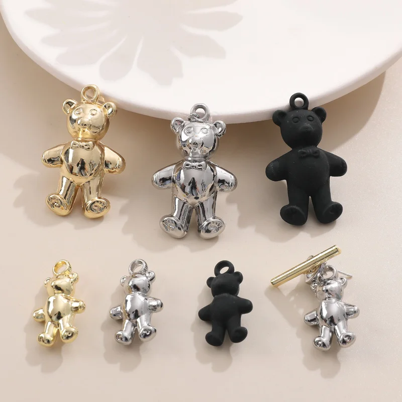 Korean cute Ackley three-dimensional gold and silver black teddy bear pendant DIY hand-trimmed earring accessories material