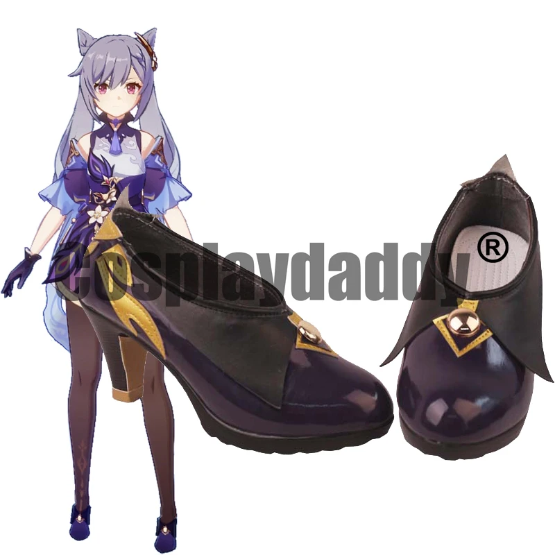 Genshin Impact Yuheng of the Liyue Qixing Driving Thunder Keqing Game Cosplay Shoes Pumps Round Toe Booties S008