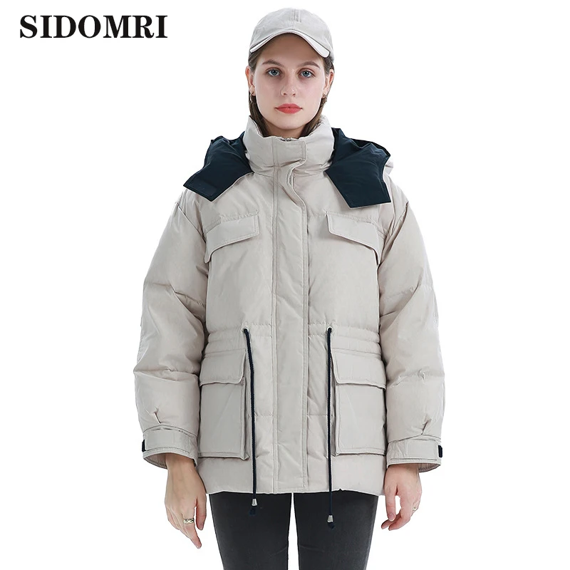 Women's Down jacket 2024 new hooded waist Korean version of loose large couples winter white 90% duck down cool outdoor coat