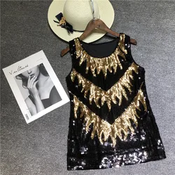 Womens Shine Glitter Sequin Embellished Sleeveless Trees Vest Tank Tops Fashion Style Clothing For Cocktail Party Clubwear