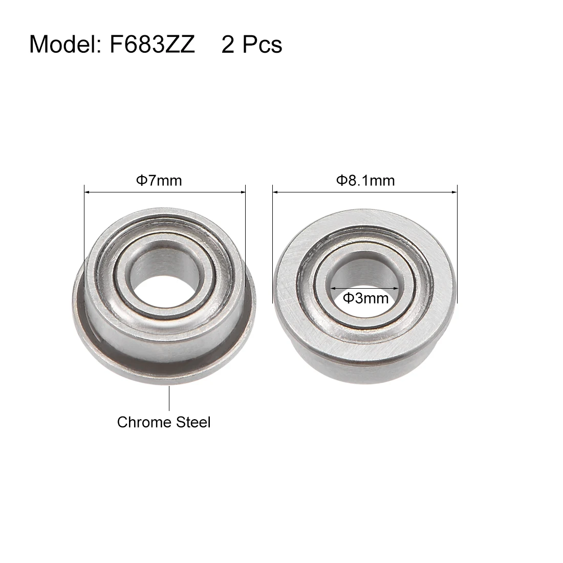 uxcell 2pcs F683ZZ Flange Ball Bearing 3x7x3mm Shielded Chrome Bearings