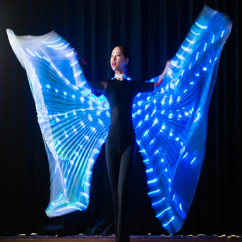 Ruoru LED Dance Wings Butterfly Glowing Dance Halloween Color Fluorescent Show Christmas Belly Dance Wings Split Led Isis Wings