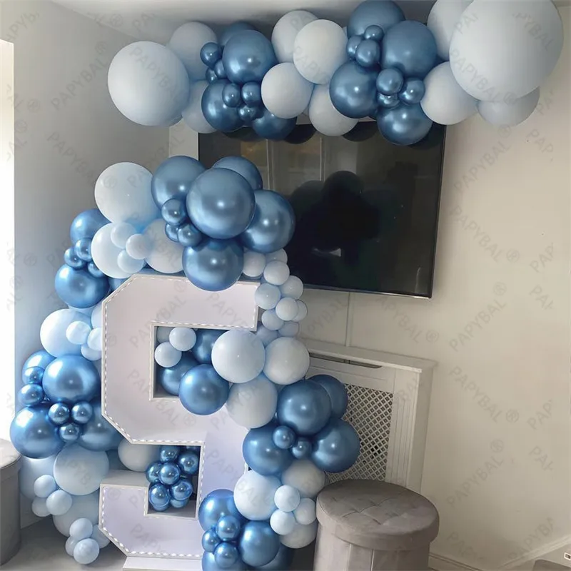 

115Pcs Chrome Blue Balloons Arch Garland Kit Macaron Blue Latex Balloon Set For Romantic Weding Birthday Party Decoration Globos