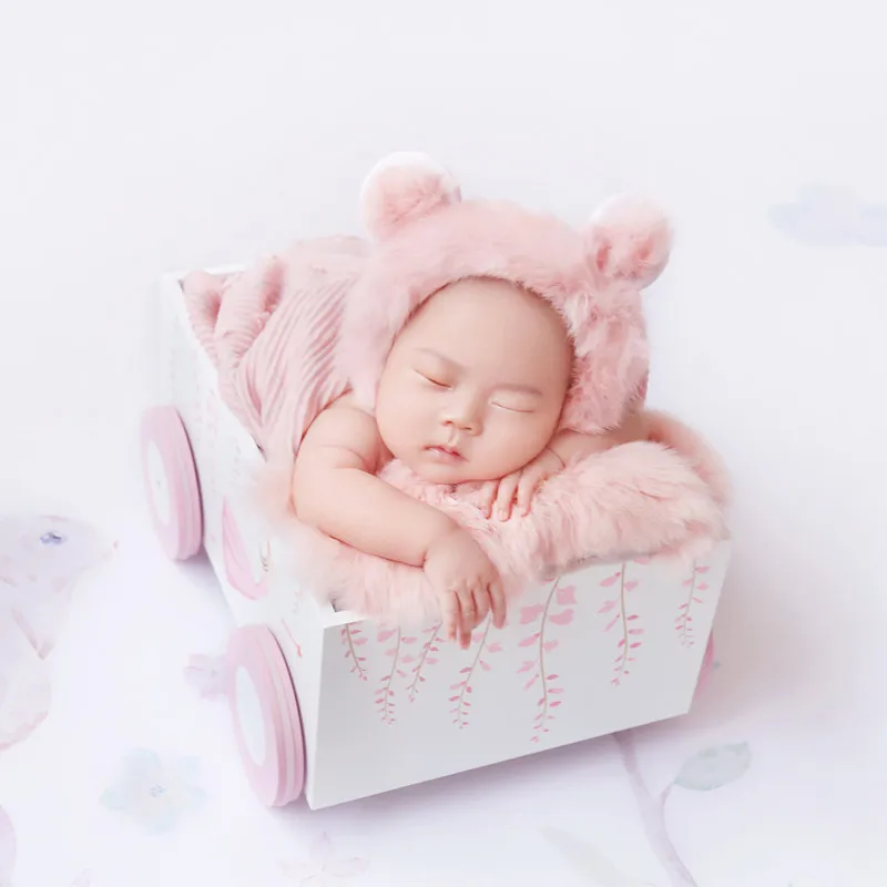 دعامة خشبية عتيقة عربة أطفال لحديثي الولادة دعائم تصوير خشبية دعائم خلفية للتصوير الفوتوغرافي لسلة الفتيات الصغيرات #2