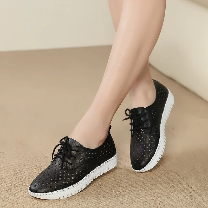 Mùa Hè 2021 Giày Sneaker Nữ Giày Đế Bệt Nữ Da Thật Chính Hãng Da Đi Bộ Đế Bằng Nữ Thoáng Khí Thoải Mái Nghỉ Giày