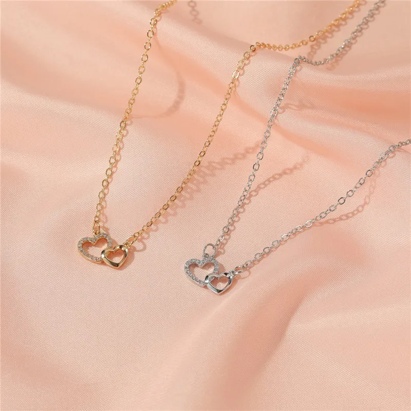 Romantic Simple Small Heart-shaped Necklaces Exquisite Crystal Zircon Pendant Gold Color Clavicle Chain Women\'s Wedding Jewelry