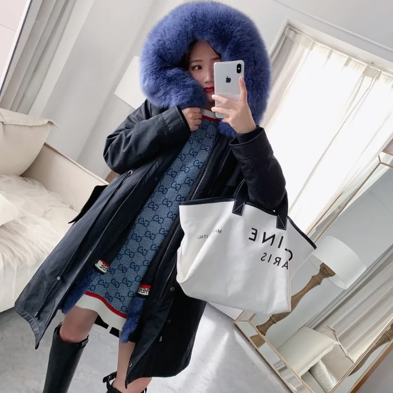 Rex Rabbit Fox Collar Real Fur Parka for Clothes 2020 Winter Coat Women Abrigo MujerYY220