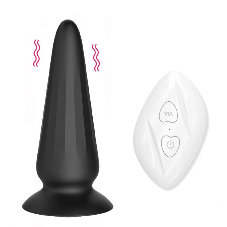 Moonuo Silica Black Remote Control Cone Anal Plug Vibrator Wireless USB Charge Waterproof Male Masturbator Sex Toys