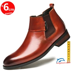 Chelsea Boots Ankle Men Army  Warm Elevator Shoes High Increase Insole 6cm Height  Winter Business  Outdoor  Man Cow Leather