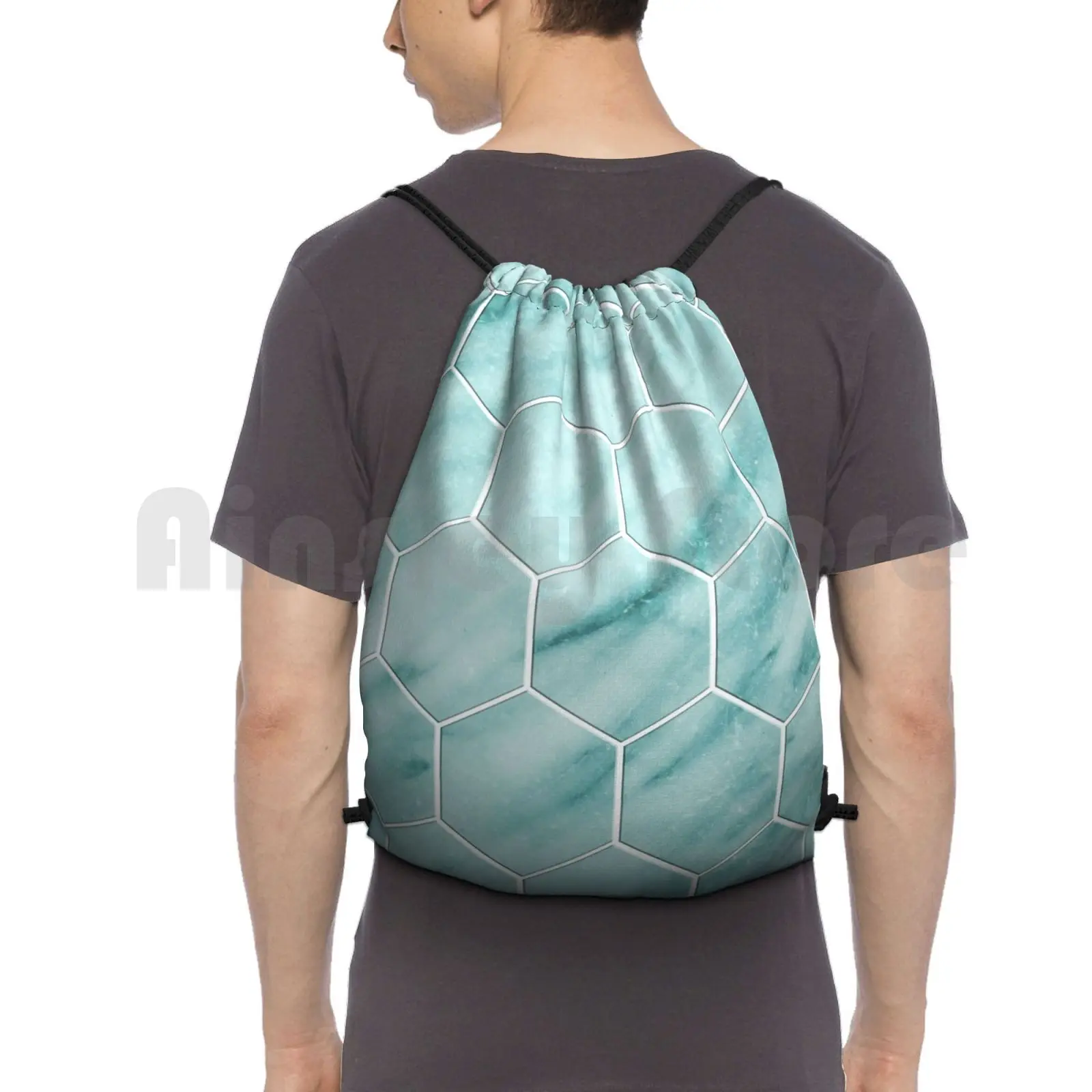 Audace Turchese-Hexagons Backpack Drawstring Bag Riding Climbing Gym Bag Aqua Blue Turquoise Cool Water Green Gemstone Azure