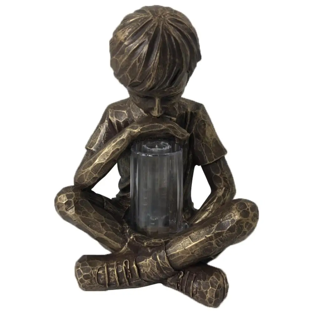 Innovative Yard Art Retro Little Boy Sculpture Lamp Prodigy Statue Light Outdoor Courtyard Garden Decoration Resin Craft Art