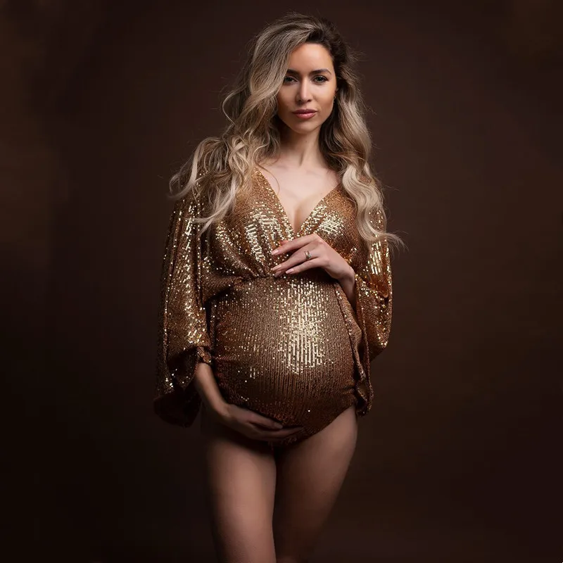 Sequins Maternity Photography Props Bodysuit Boho Maternity Photo Shoot Bodysuits Pregnant Woman Jumpsuit For Photography