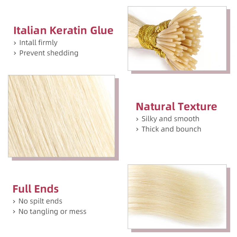 Straight I Tip Human Hair Hair Extensions Brazilan Remy Hair Extension Natural Keratin Fusion Hair 0.8g 1g/Strand 613#